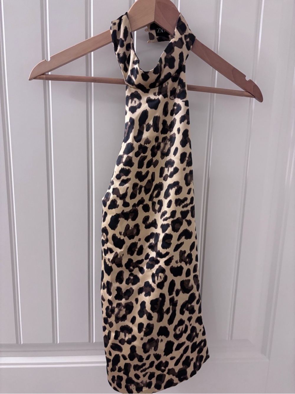 Zara Leopard Print One-Piece Halter Top in Beige/Black